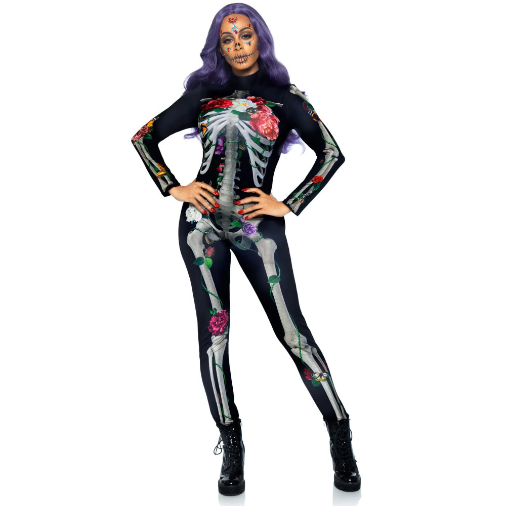 Комбинезон с принтом скелета S Leg Avenue Skeleton Floral, черный, фото №0 — секс шоп Украина, NO TABOO