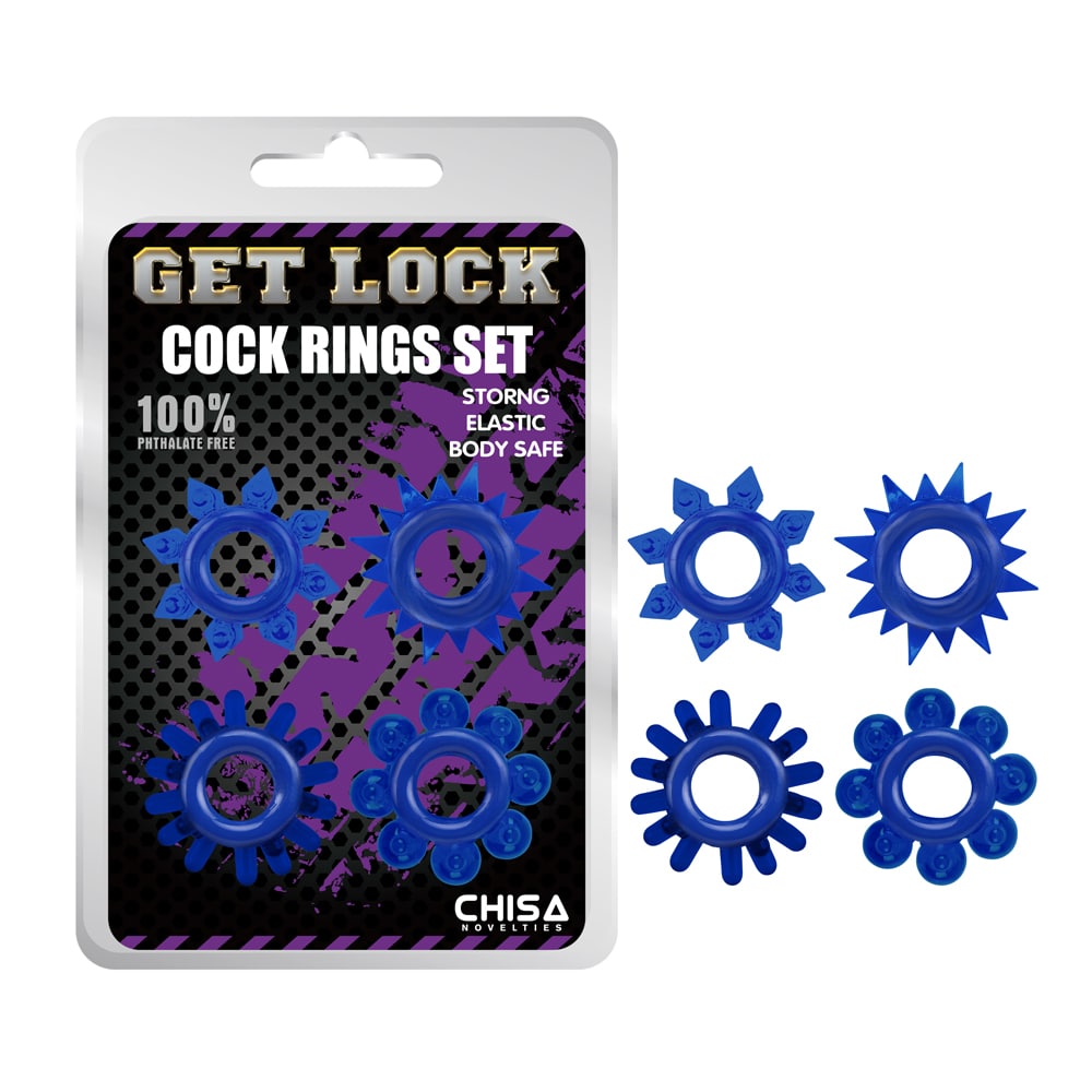 Эрекционное кольцо с рельефом Chisa Get Lock, синее, 1.4 см, 1 шт (28961)