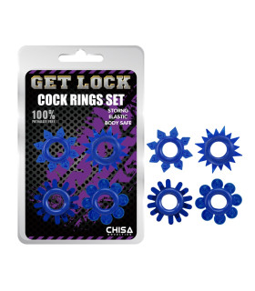 Эрекционное кольцо с рельефом Chisa Get Lock, синее, 1.4 см, 1 шт - No Taboo