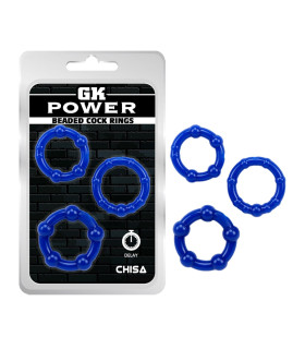 Набор эрекционных колец рельефных Chisa GK Power, синие, 3 шт - No Taboo