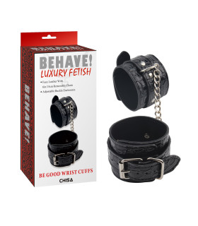 Наручники со змеиным тиснением Chisa Behave, черные - No Taboo