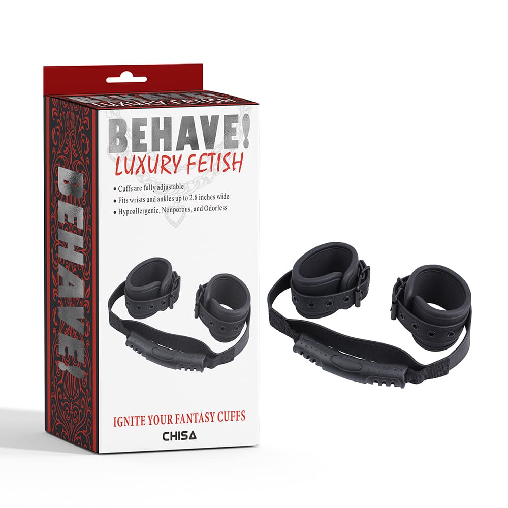 Наручники с держателем Chisa Behave, черные, 38.3 х 7 см, фото №0 — секс шоп Украина, NO TABOO