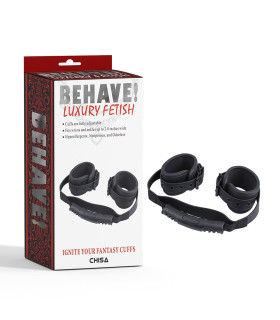 Наручники с держателем Chisa Behave, черные, 38.3 х 7 см - No Taboo