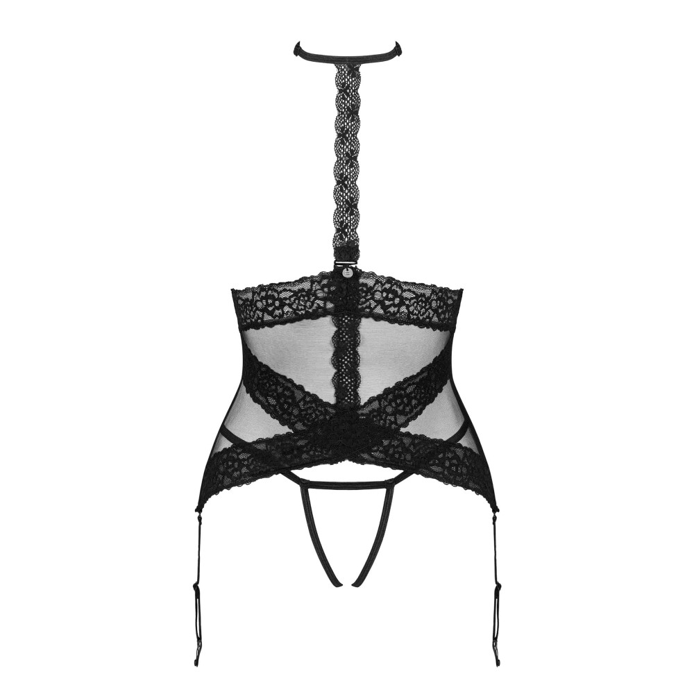 Корсет эротический M/L Obsessive Lacrisia, с кружевом, черный, фото №3 — секс шоп Украина, NO TABOO