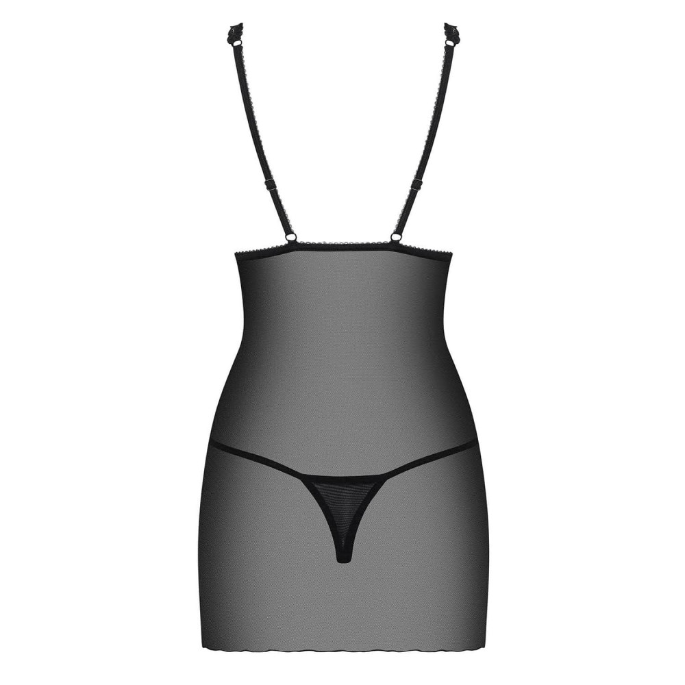 Сексуальный пеньюар L/XL Obsessive Lucita, полупрозрачный, с кружевом, с трусиками, черный, фото №4 — секс шоп Украина, NO TABOO