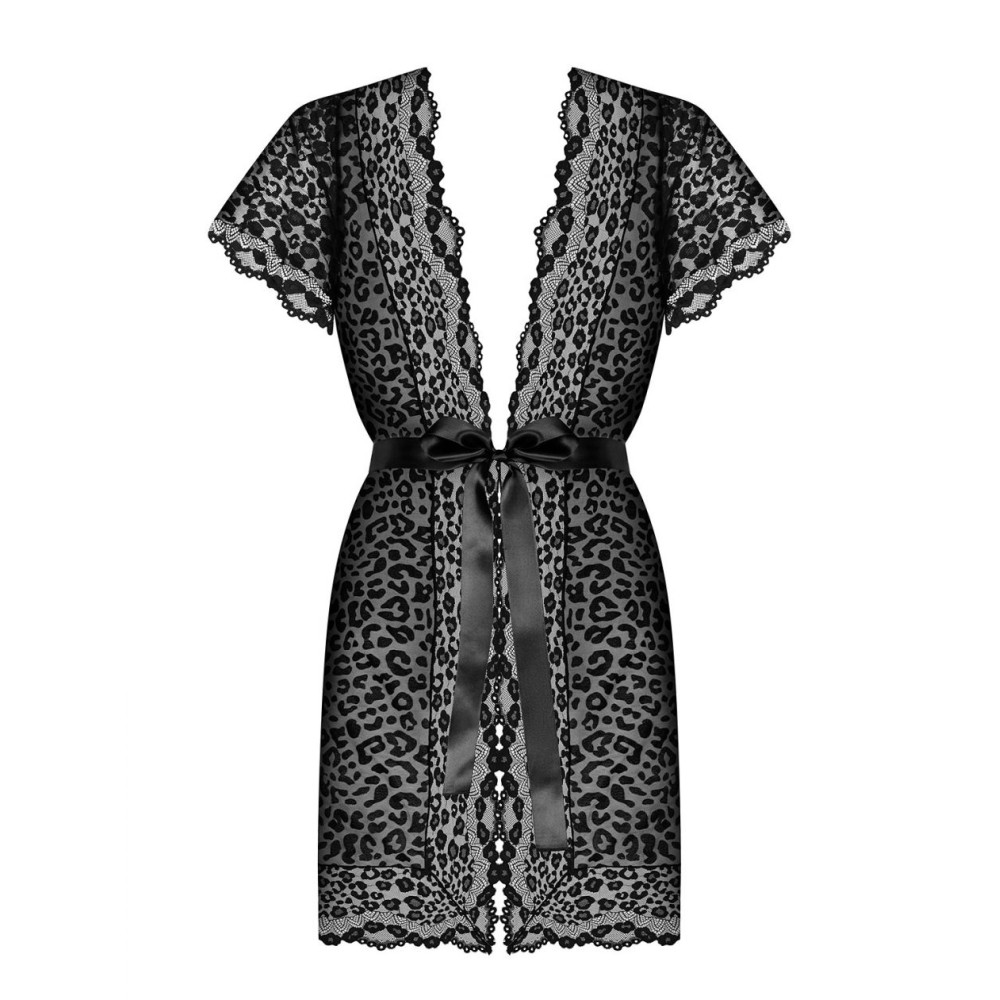 Пеньюар сексуальний L/XL Obsessive Giully, з леопардовим принтом, чорний, фото №3 — секс шоп Україна, NO TABOO