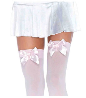 Чулки сексуальные One Size Leg Avenue, с бантиками, белые - No Taboo