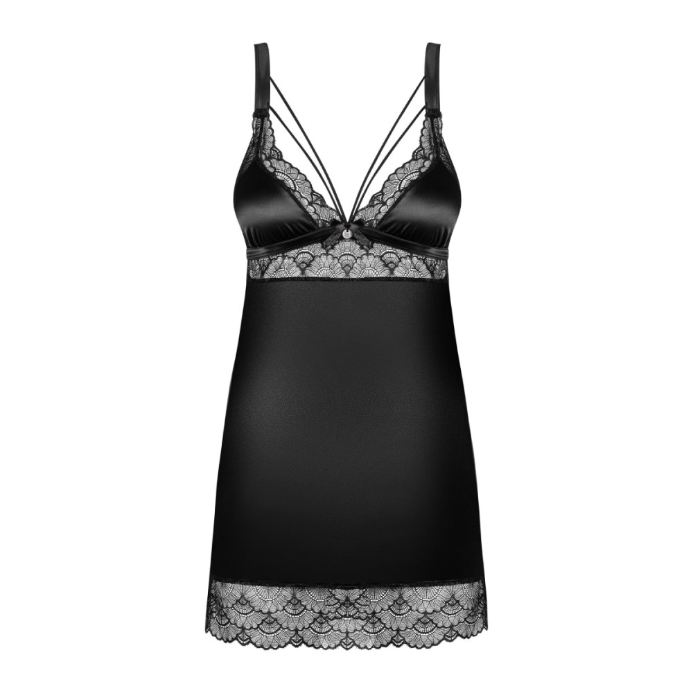 Сексуальный пеньюар L/XL Obsessive Eloissa, с трусиками, с кружевом, черный, фото №3 — секс шоп Украина, NO TABOO