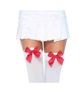 Чулки сексуальные One Size Leg Avenue, с бантиками, белые - No Taboo