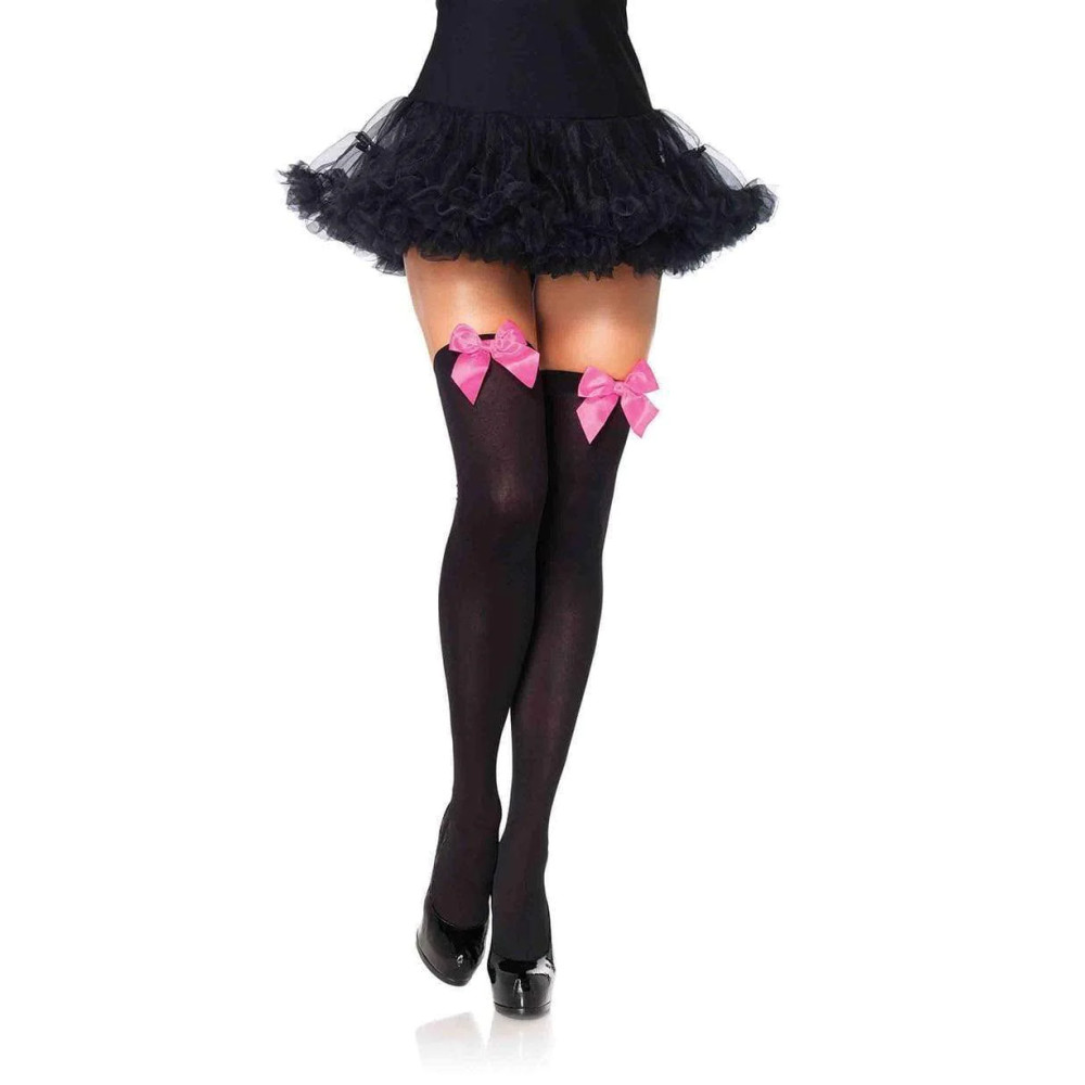 Чулки сексуальные One Size Leg Avenue, с бантиками, черные, фото №0 — секс шоп Украина, NO TABOO