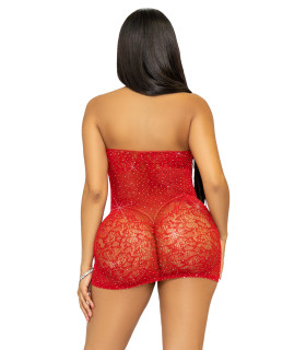 Платье сексуальное в сетку One Size Leg Avenue Rhinestone, со стразами красное - No Taboo