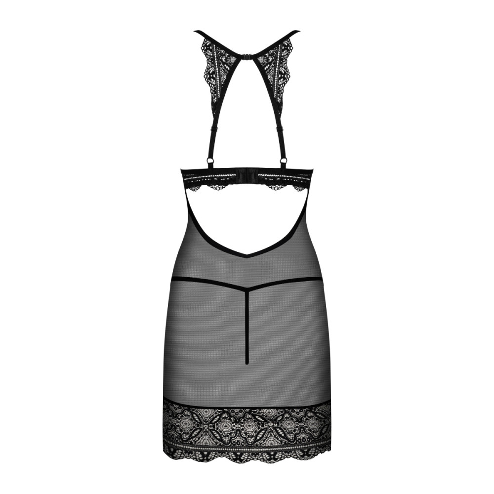 Сексуальный пеньюар L/XL Obsessive Renelia, полупрозрачный, кружевной, с трусиками, черный, фото №4 — секс шоп Украина, NO TABOO