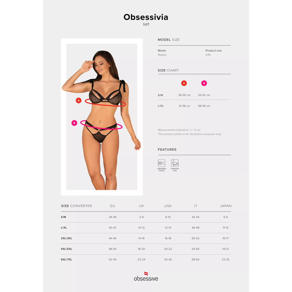 Комплект сексуального белья L/XL Obsessive Obsessivia, полупрозрачный, черный, фото №5 — секс шоп Украина, NO TABOO
