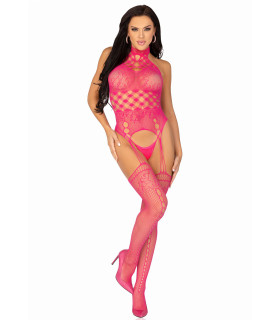 Бодистокинг сексуальный One Size Leg Avenue, с открытой интимной зоной, розовый - No Taboo