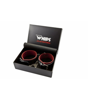 Наручники с цепью Whips, кожаные, черно-красные - No Taboo