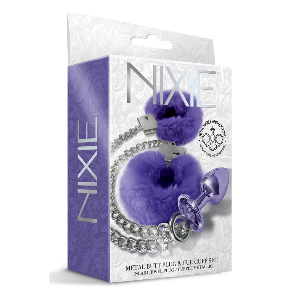 Набор анальная пробка и наручники Global Novelties Nixie, серебряно-фиолетовые фото №2 — секс игрушки: Украина, NO TABOO