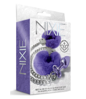 Набор анальная пробка и наручники Global Novelties Nixie, серебряно-фиолетовые - No Taboo