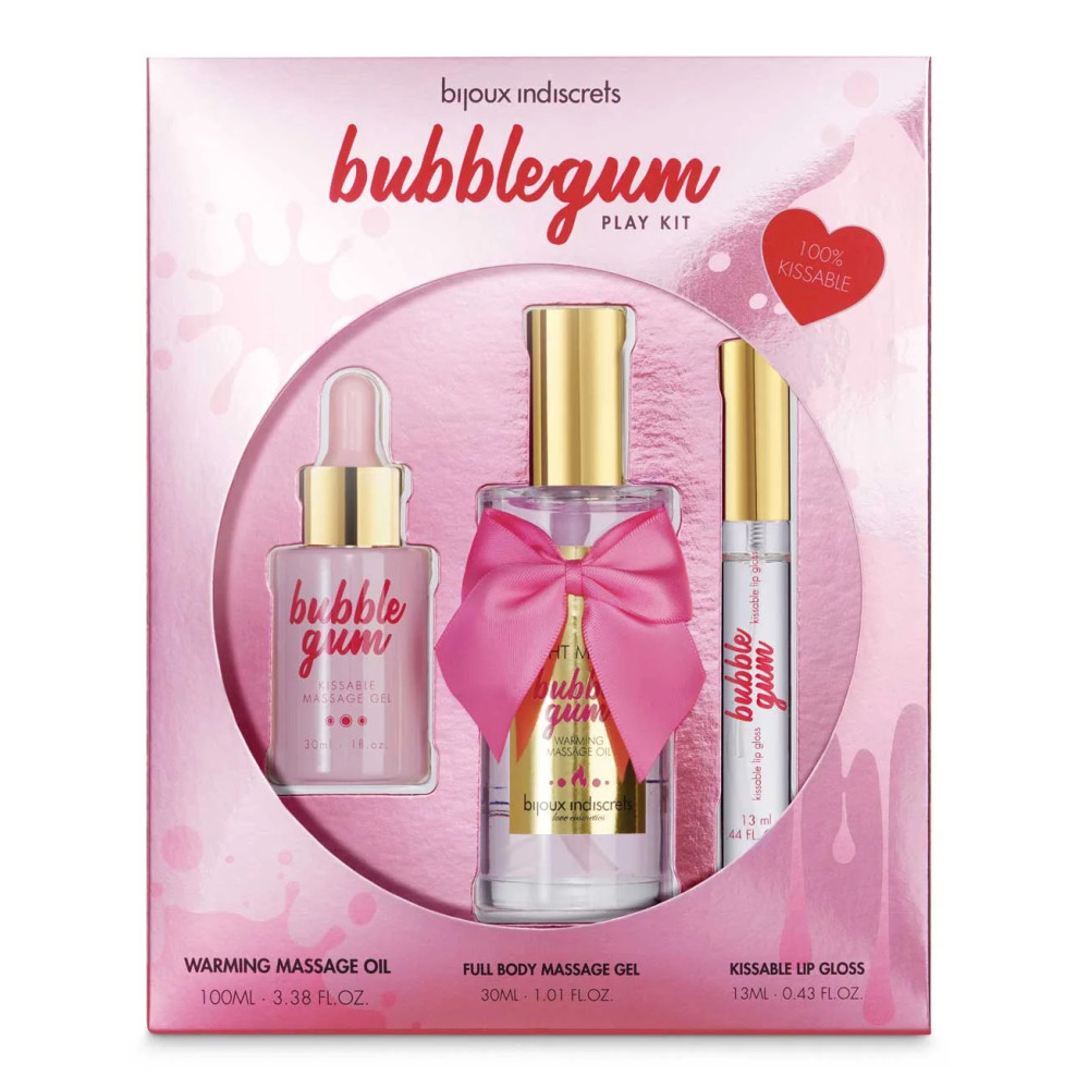 Набор для массажа и орального секса Bubblegum от Bijoux Indiscrets, с ароматом и вкусом жевательной резинки, 3 предмета, фото №0 — секс шоп Украина, NO TABOO
