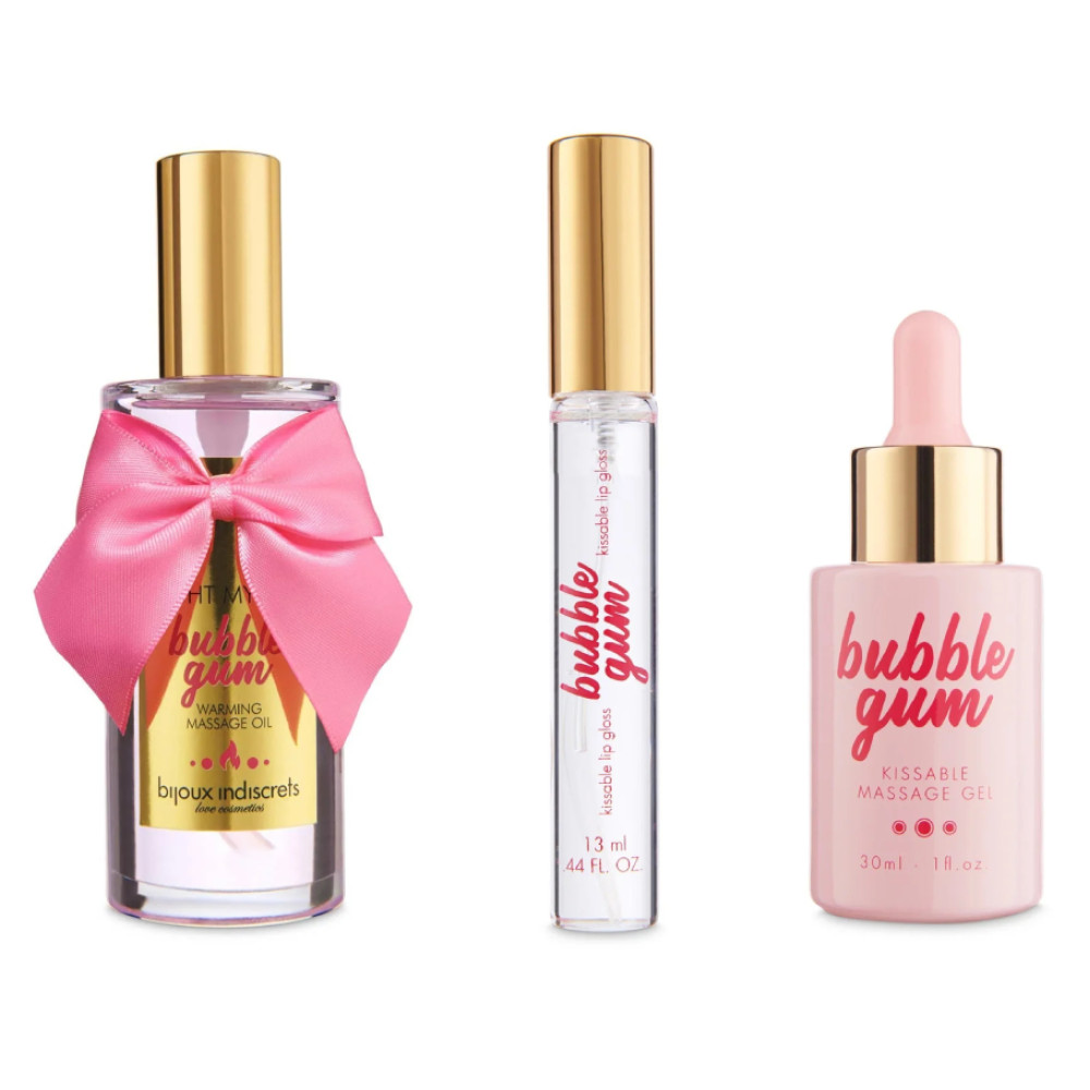Набор для массажа и орального секса Bubblegum от Bijoux Indiscrets, с ароматом и вкусом жевательной резинки, 3 предмета, фото №2 — секс шоп Украина, NO TABOO