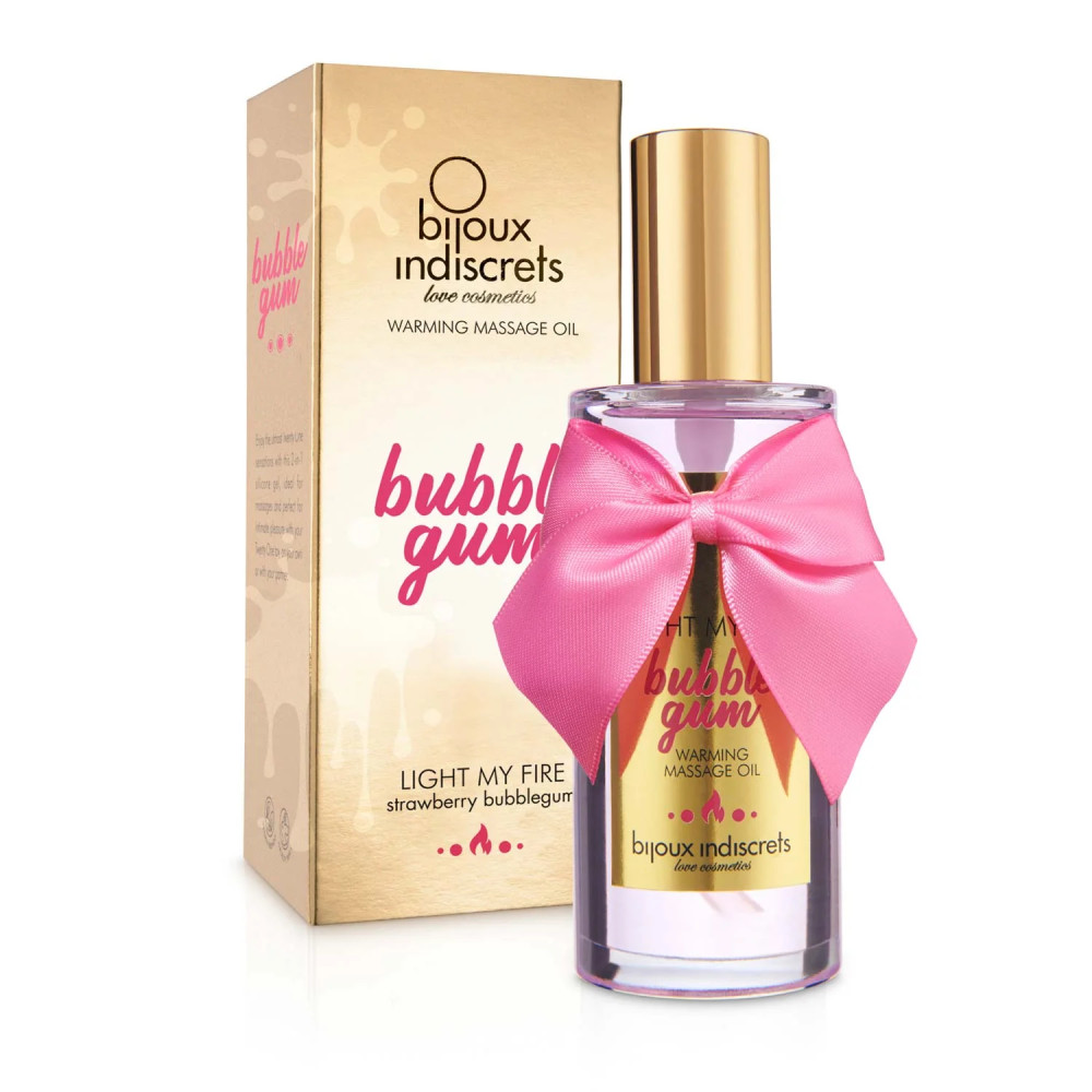 Согревающий массажный гель для поцелуев Light My Fire от Bijoux Indiscrets, с ароматом и вкусом клубничной жвачки, на водной основе, 100 мл, фото №2 — секс шоп Украина, NO TABOO