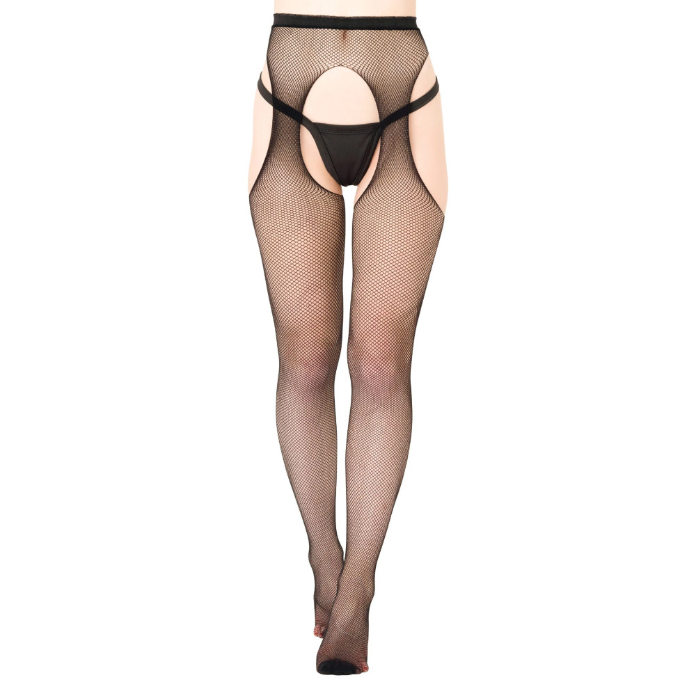 Колготки сексуальные сетчатые с имитацией чулок One Size Daring Intimates, черные, фото №3 — секс шоп Украина, NO TABOO