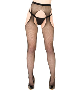 Колготки сексуальные сетчатые с имитацией чулок One Size Daring Intimates, черные - No Taboo