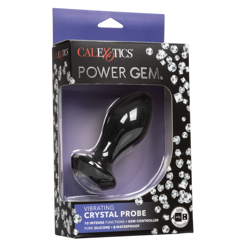 Анальная пробка с вибрацией Power Gem CalExotics, с кристаллом, силиконовая, черная, 10.7 х 3.2 см фото №2 — секс игрушки: Украина, NO TABOO