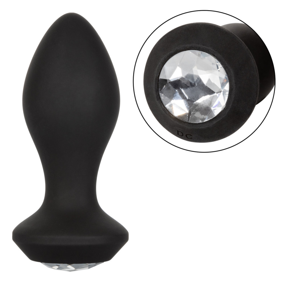 Анальная пробка с вибрацией Power Gem CalExotics, с кристаллом, силиконовая, черная, 10.7 х 3.2 см фото №4 — секс игрушки: Украина, NO TABOO