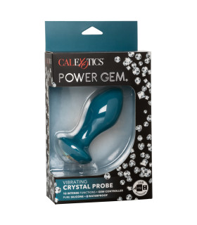 Анальная пробка с вибрацией Power Gem CalExotics, с кристаллом, силиконовая, синяя, 10.7 х 3.2 см - No Taboo