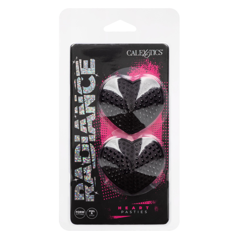 Пэстисы на соски в форме сердец Radiance CalExotics, со стразами, черные, фото №2 — секс шоп Украина, NO TABOO