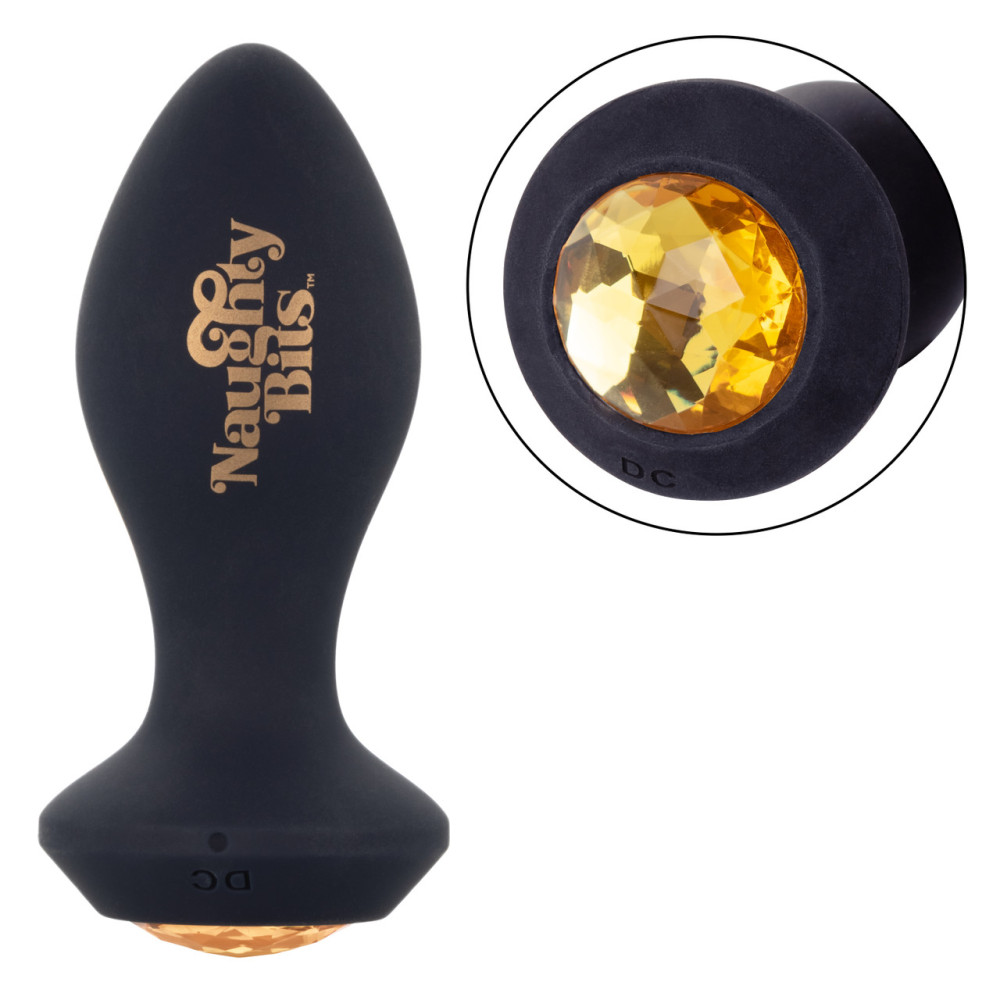 Анальная пробка с вибрацией Naughty Bits CalExotics, с кристаллом, силиконовая, черная, 10.7 х 3.2 см фото №6 — секс игрушки: Украина, NO TABOO