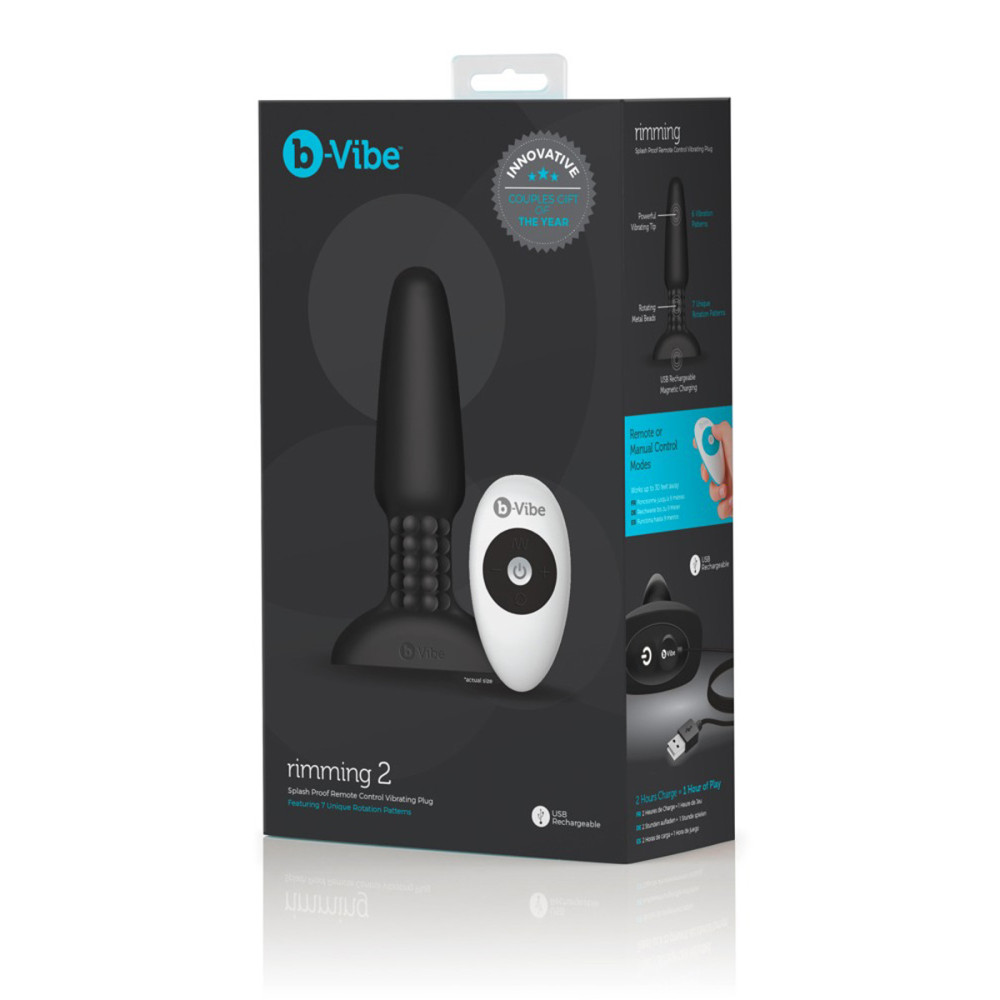 Анальная пробка с вибрацией и имитацией римминга b-Vibe Rimming Plug 2, черная, 15 х 3.8 см фото №2 — секс игрушки: Украина, NO TABOO