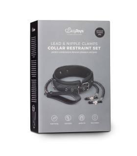 Ошейник с зажимами для сосков и поводком Easytoys, черный - No Taboo
