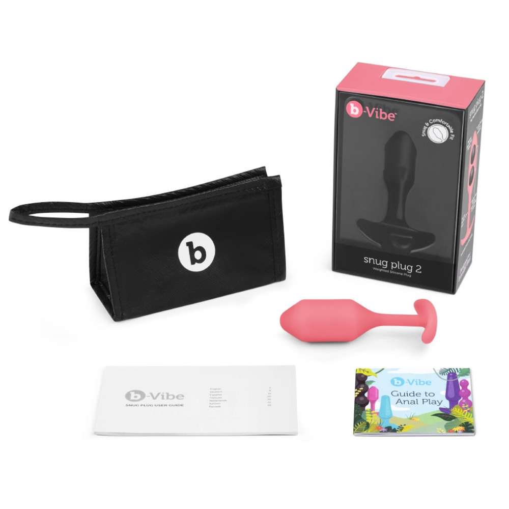 Анальная пробка со смещенным центром тяжести B-Vibe Snug Plug 2, силиконовая, коралловая, 10.5 х 3 см фото №6 — секс игрушки: Украина, NO TABOO