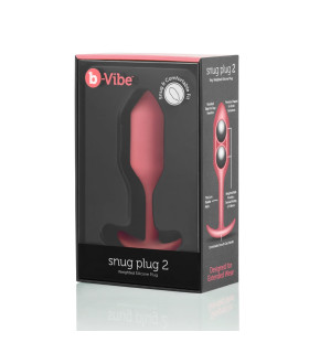 Анальная пробка со смещенным центром тяжести B-Vibe Snug Plug 2, силиконовая, коралловая, 10.5 х 3 см - No Taboo