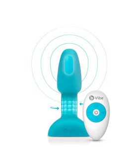 Анальная пробка с вибрацией и вращающимися шариками Rimming Petite B-Vibe, с пультом, силиконовая, бирюзовая, 12.4 х 3.5 см - No Taboo