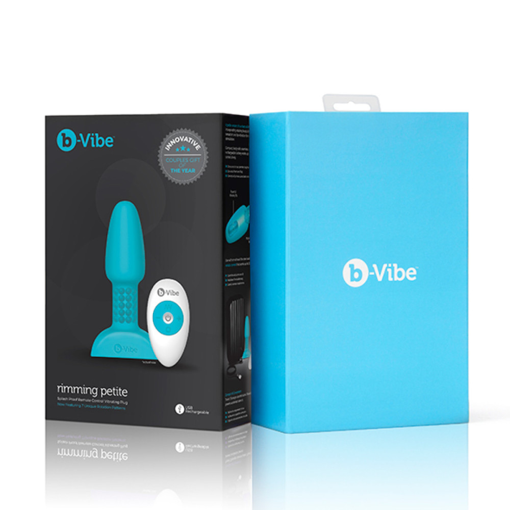Анальная пробка с вибрацией и вращающимися шариками Rimming Petite B-Vibe, с пультом, силиконовая, бирюзовая, 12.4 х 3.5 см фото №13 — секс игрушки: Украина, NO TABOO