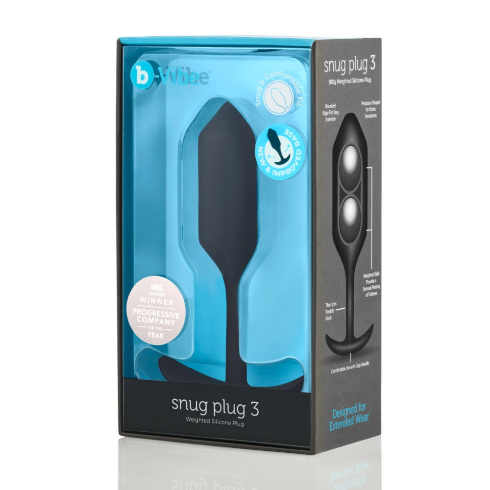 Анальная пробка со смещенным центром тяжести Snug Plug 3 B-Vibe, силиконовая, черная, 12 х 3.8 см фото №2 — секс игрушки: Украина, NO TABOO
