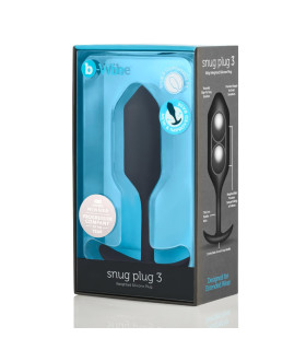 Анальная пробка со смещенным центром тяжести Snug Plug 3 B-Vibe, силиконовая, черная, 12 х 3.8 см - No Taboo