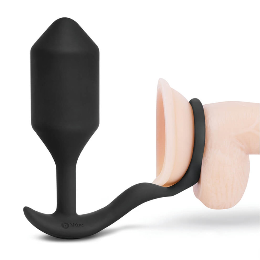 Анальная пробка с эрекционным кольцом Snug & Tug B-Vibe, силиконовая, черная, 10.7 х 3 см фото №7 — секс игрушки: Украина, NO TABOO