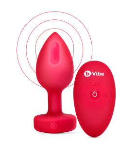 Анальная пробка с дистанционным пультом M/L B-Vibe с кристаллом в виде сердца, красная, 9.8 х 3.7 см - No Taboo