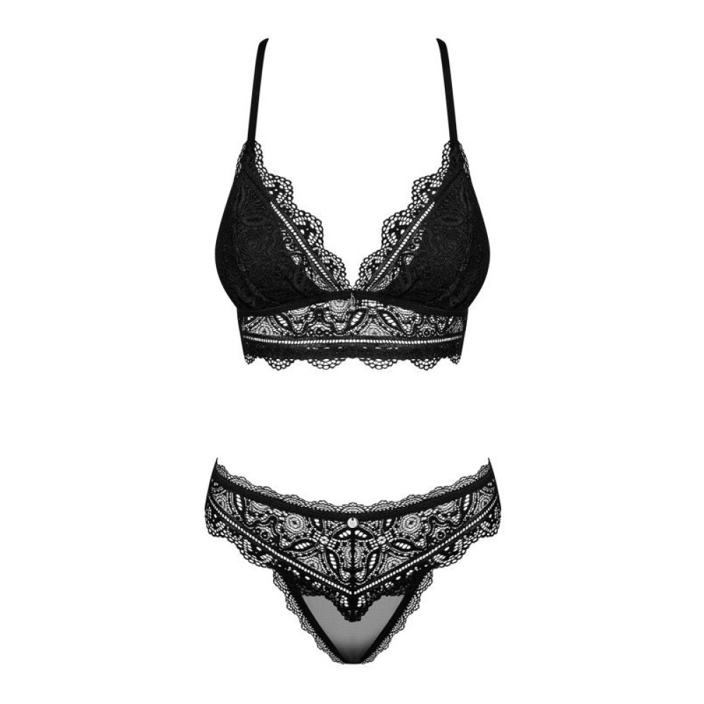 Комплект кружевного белья L/XL Obsessive Renelia, черный, фото №3 — секс шоп Украина, NO TABOO