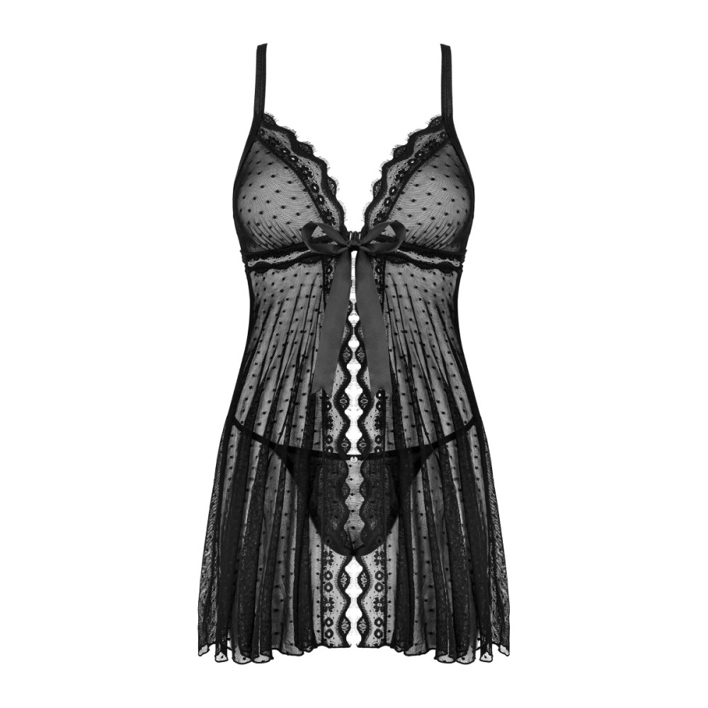 Сексуальный полупрозрачный пеньюар L/XL Obsessive Marrbel, в мелкий горошек, черный, фото №3 — секс шоп Украина, NO TABOO