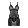 Сексуальный полупрозрачный пеньюар L/XL Obsessive Marrbel, в мелкий горошек, черный, фото №3 — секс шоп Украина, NO TABOO