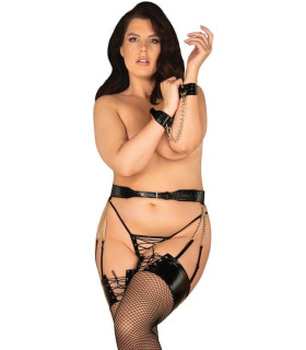 Эротичный пояс для чулок с цепями XL/XXL A767 Obsessive, черный - No Taboo