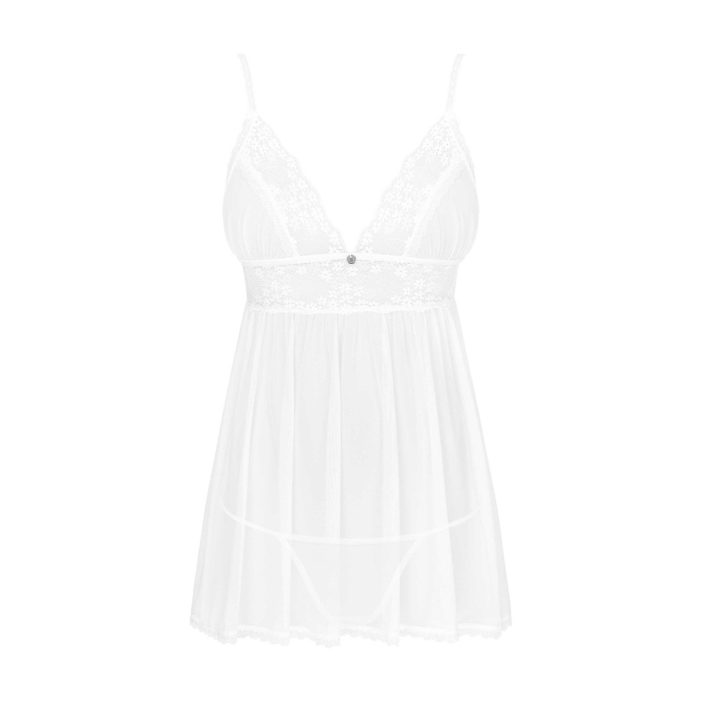 Пеньюар соблазнительный полупрозрачный XS/S Heavenlly Obsessive, стринги в комплекте, белый, фото №3 — секс шоп Украина, NO TABOO
