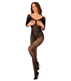 Сексуальный комбинезон в сетку XL/XXL Obsessive G329, с интимным вырезом, черный - No Taboo