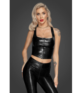 Топ эротичный виниловый со змеиным тиснением L F275 Noir Handmade, черный - No Taboo
