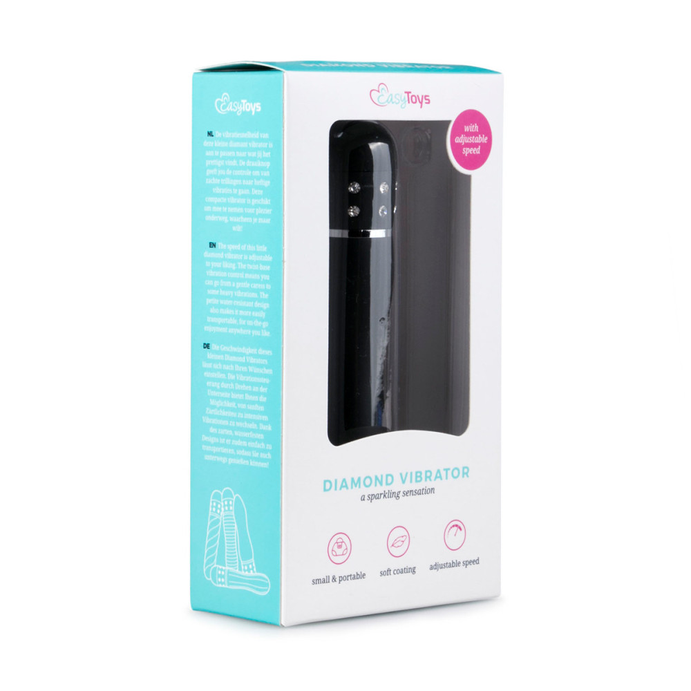 Мини-вибратор со стразами Easytoys, черный, 11.4 х 2.4 см фото №2 — секс игрушки: Украина, NO TABOO