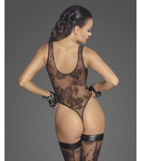 Боди эротичное с узорами L F242 Noir Handmade, полупрозрачное, черное - No Taboo